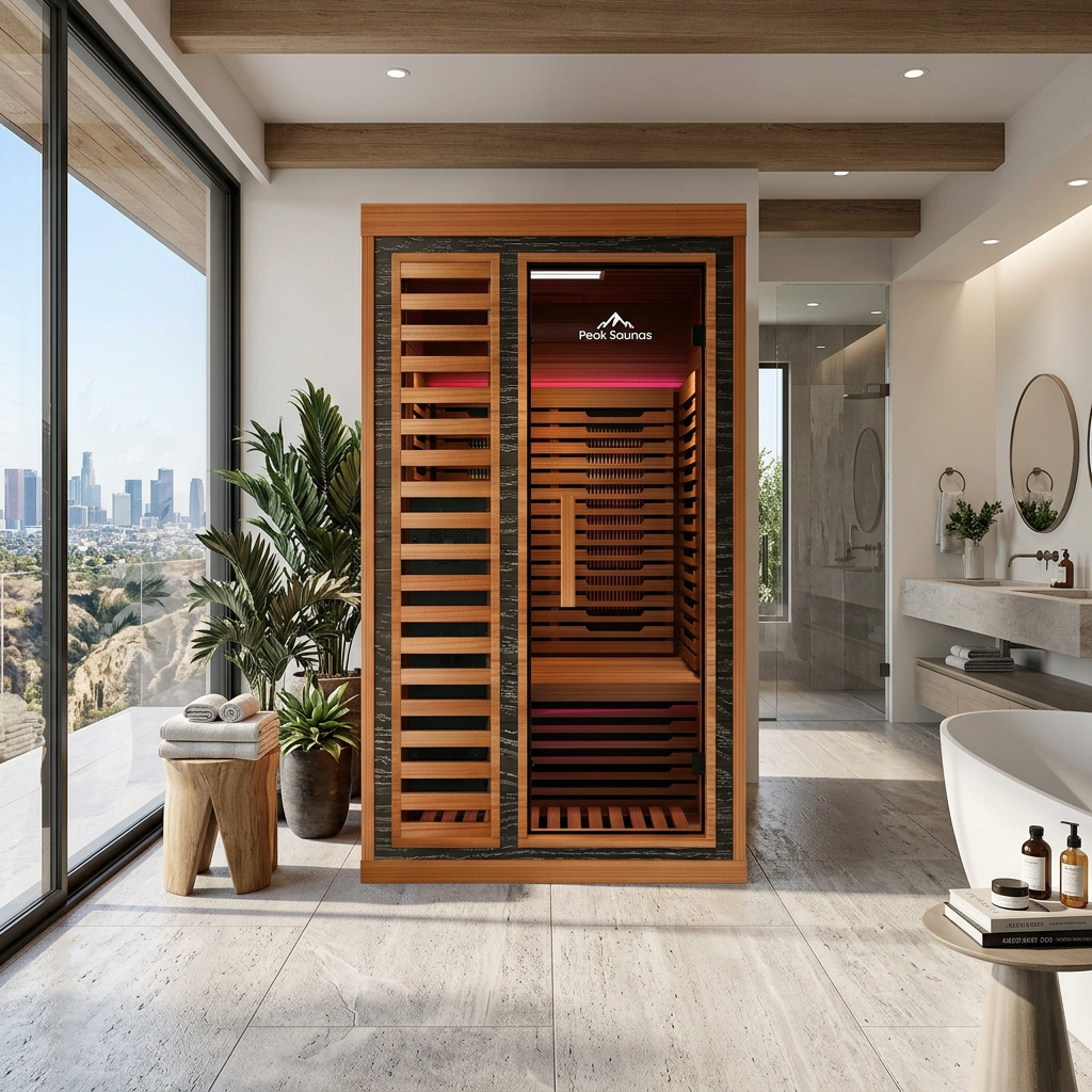 Rainier 1-Person Full Spectrum Infrared Sauna with Full-Body Medical-Grade Red Light Therapy & Smart WiFi App Control