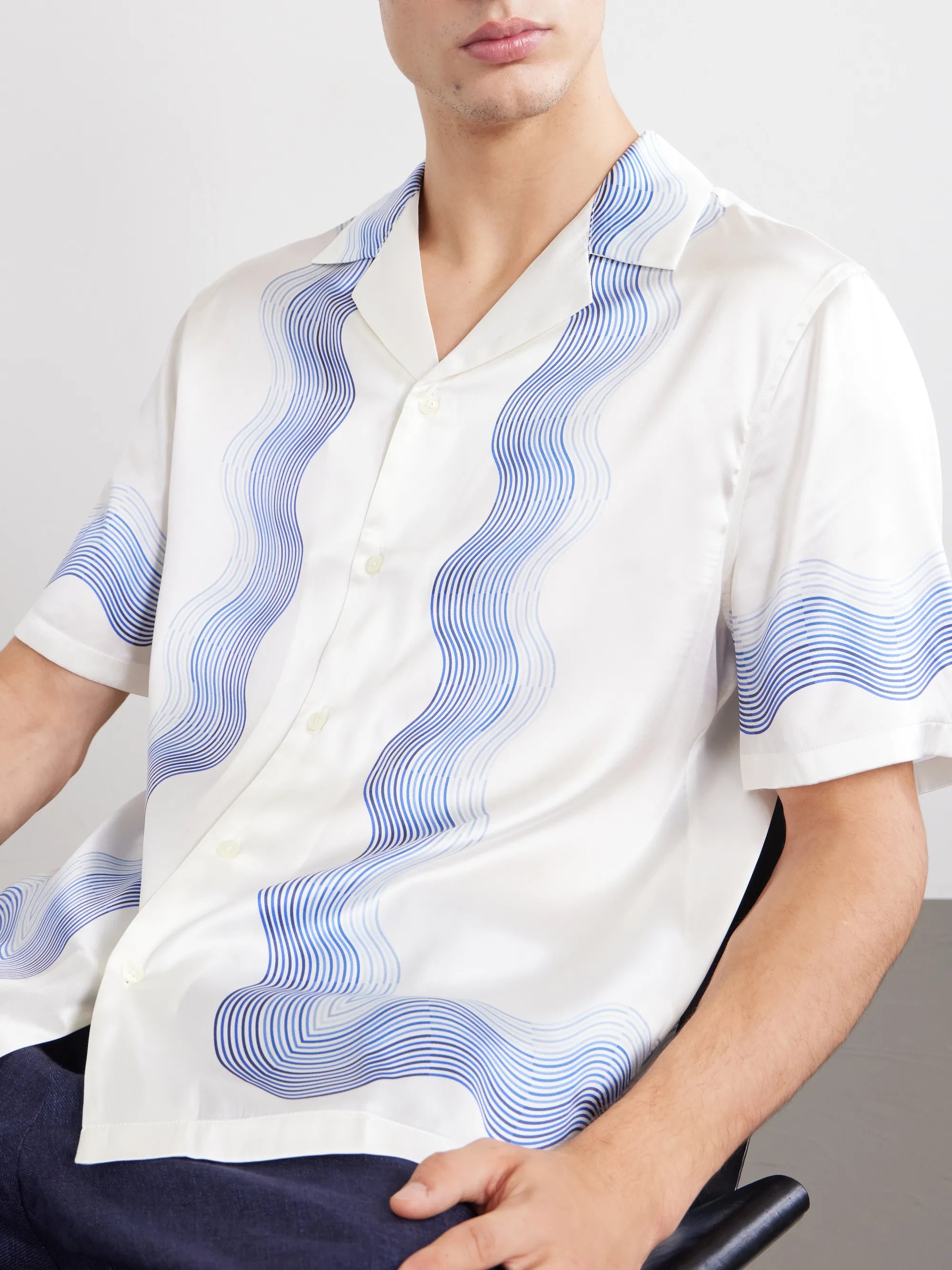 Frescobol Carioca Roberto Silk Shirt Short Sleeve Box Wave Print