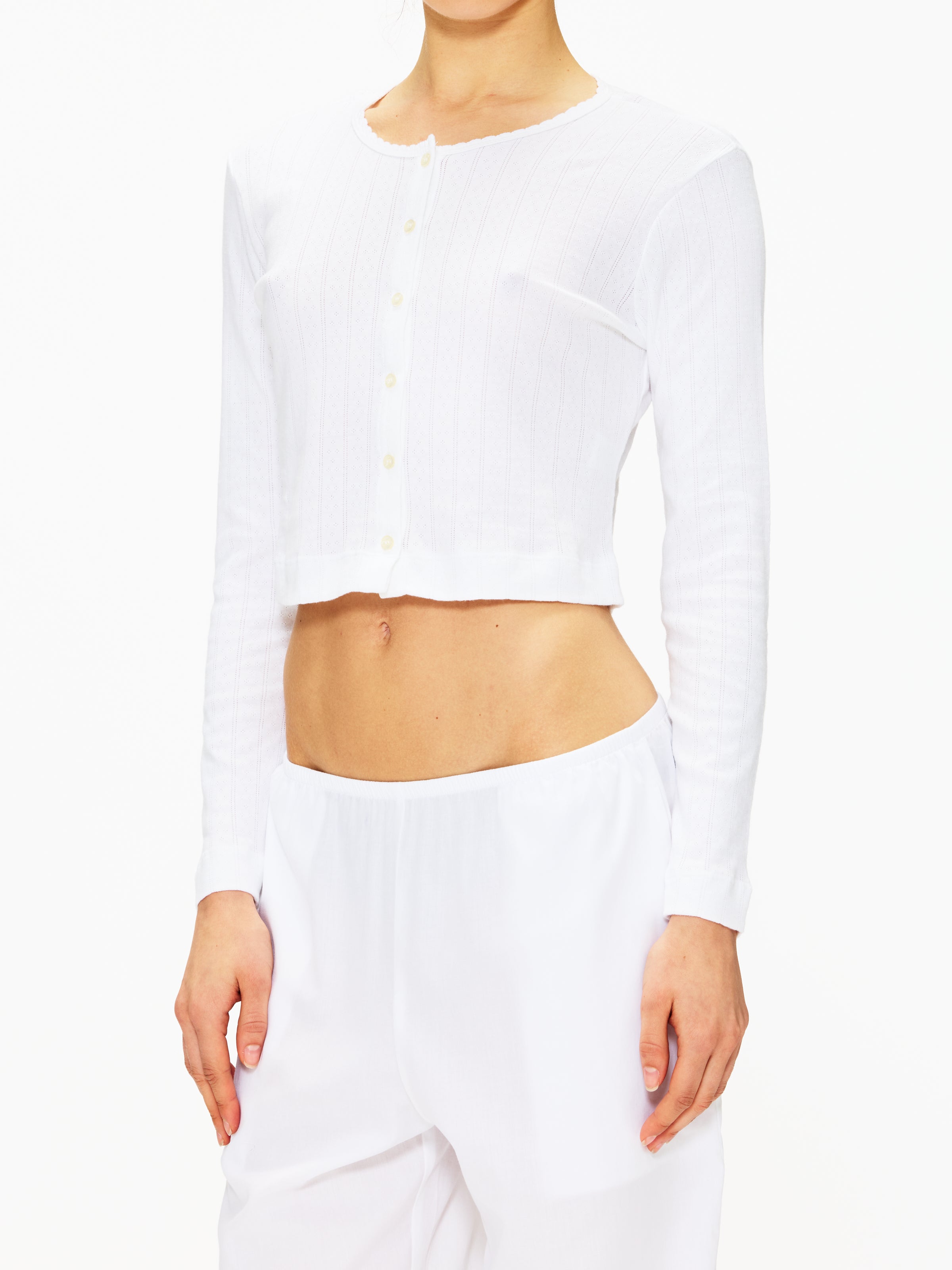 Leset Pointelle Crop Cardigan