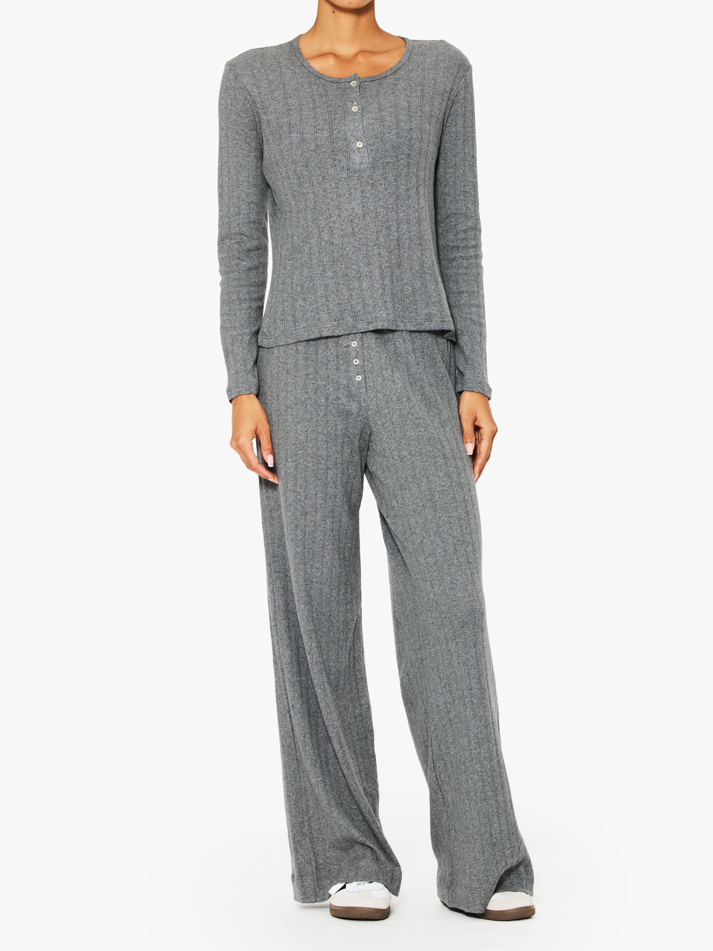 Leset Pointelle Long Sleeve Henley