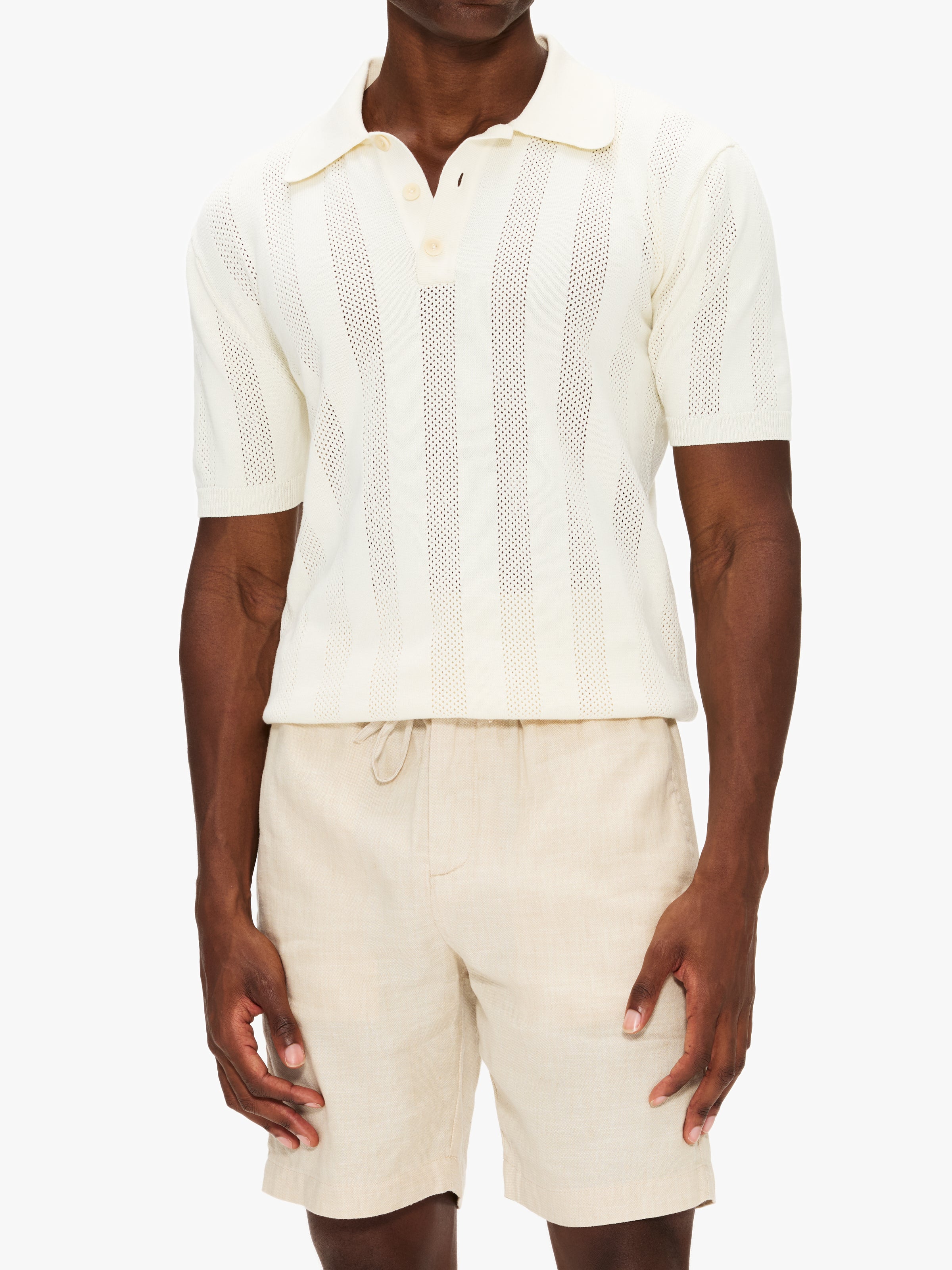 Frescobol Carioca Vidal Cotton Perforated Stripe SS Buttoned Polo