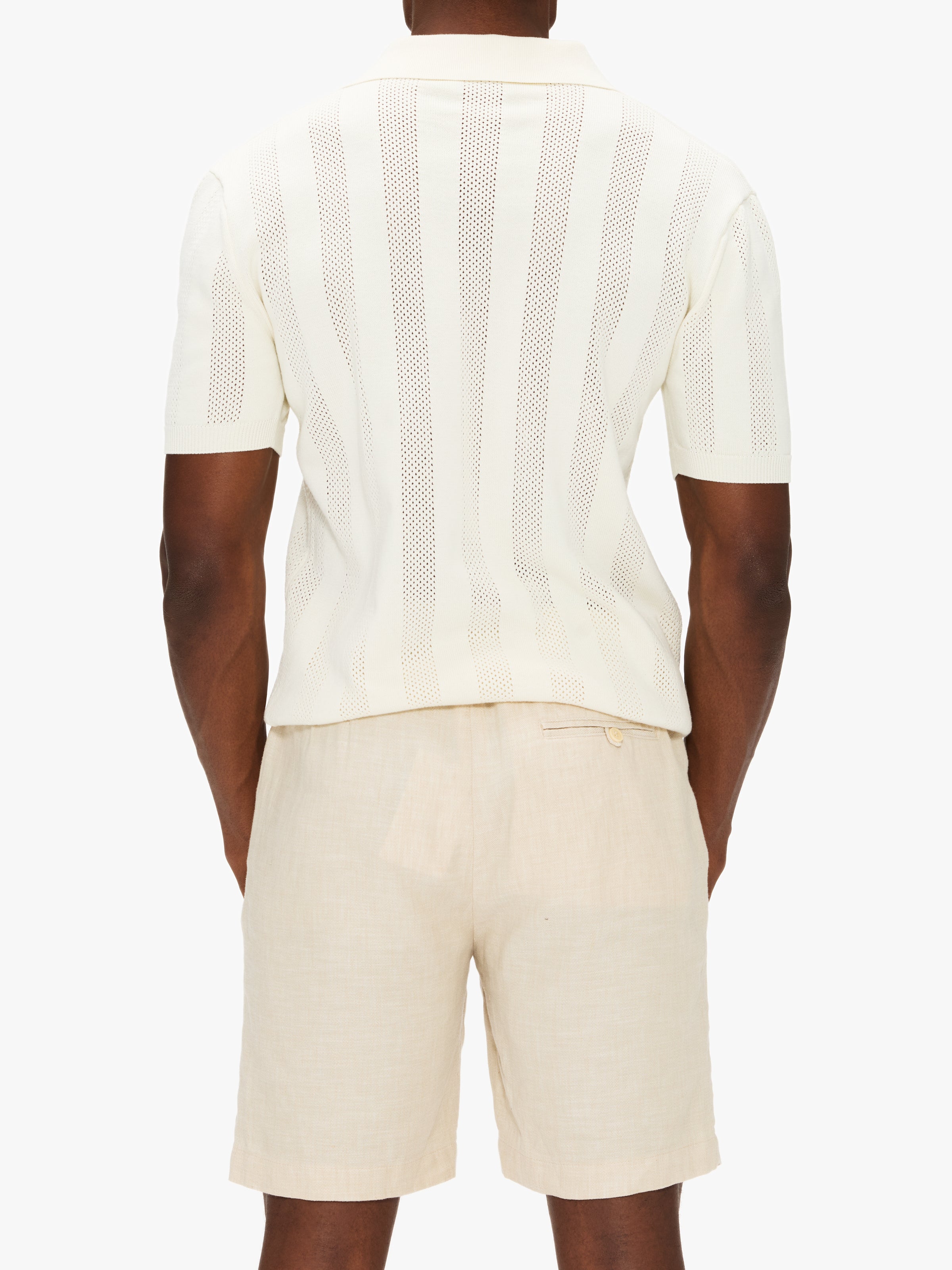 Frescobol Carioca Vidal Cotton Perforated Stripe SS Buttoned Polo