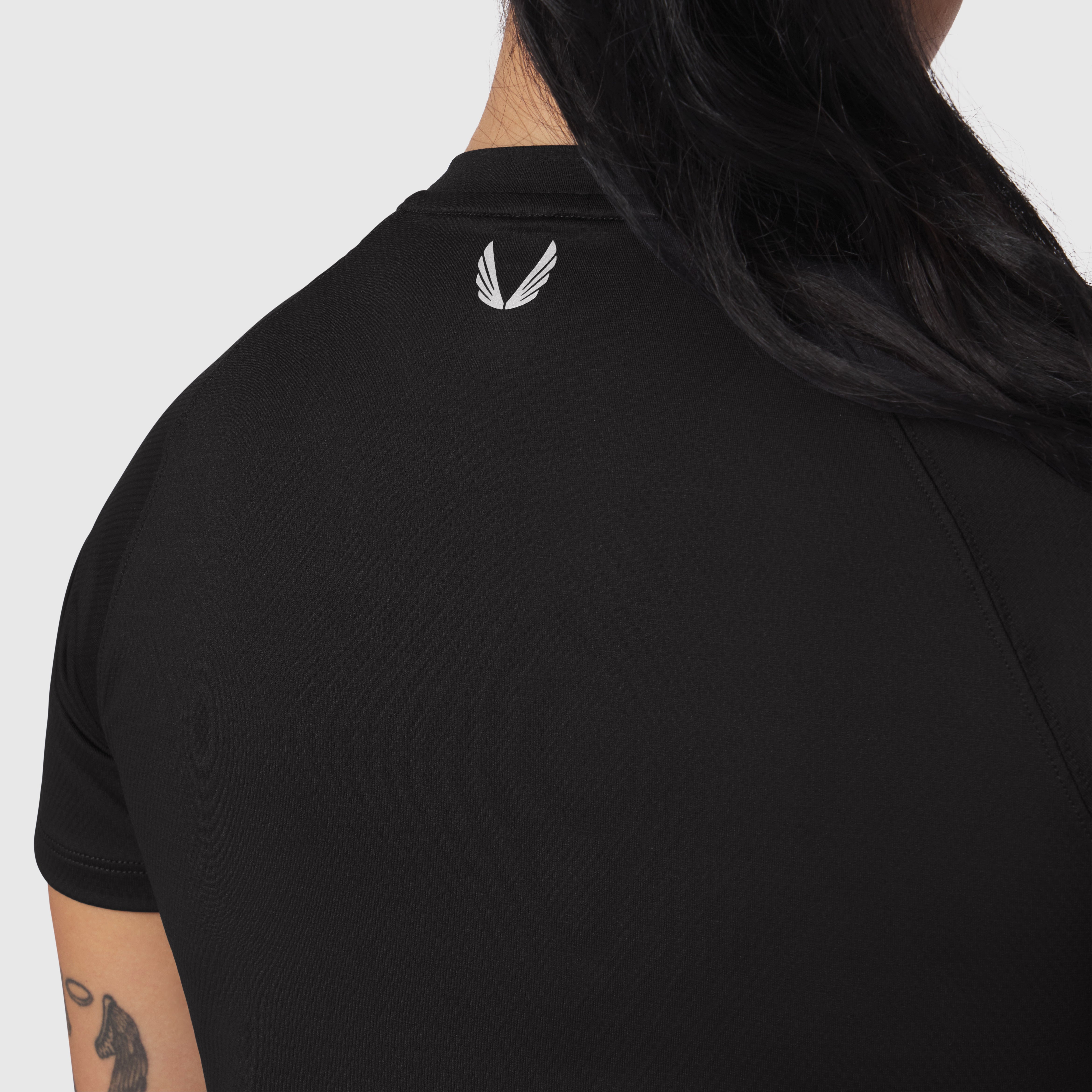 W018. AeroSilver® Cropped Tee - Black "ASRV"