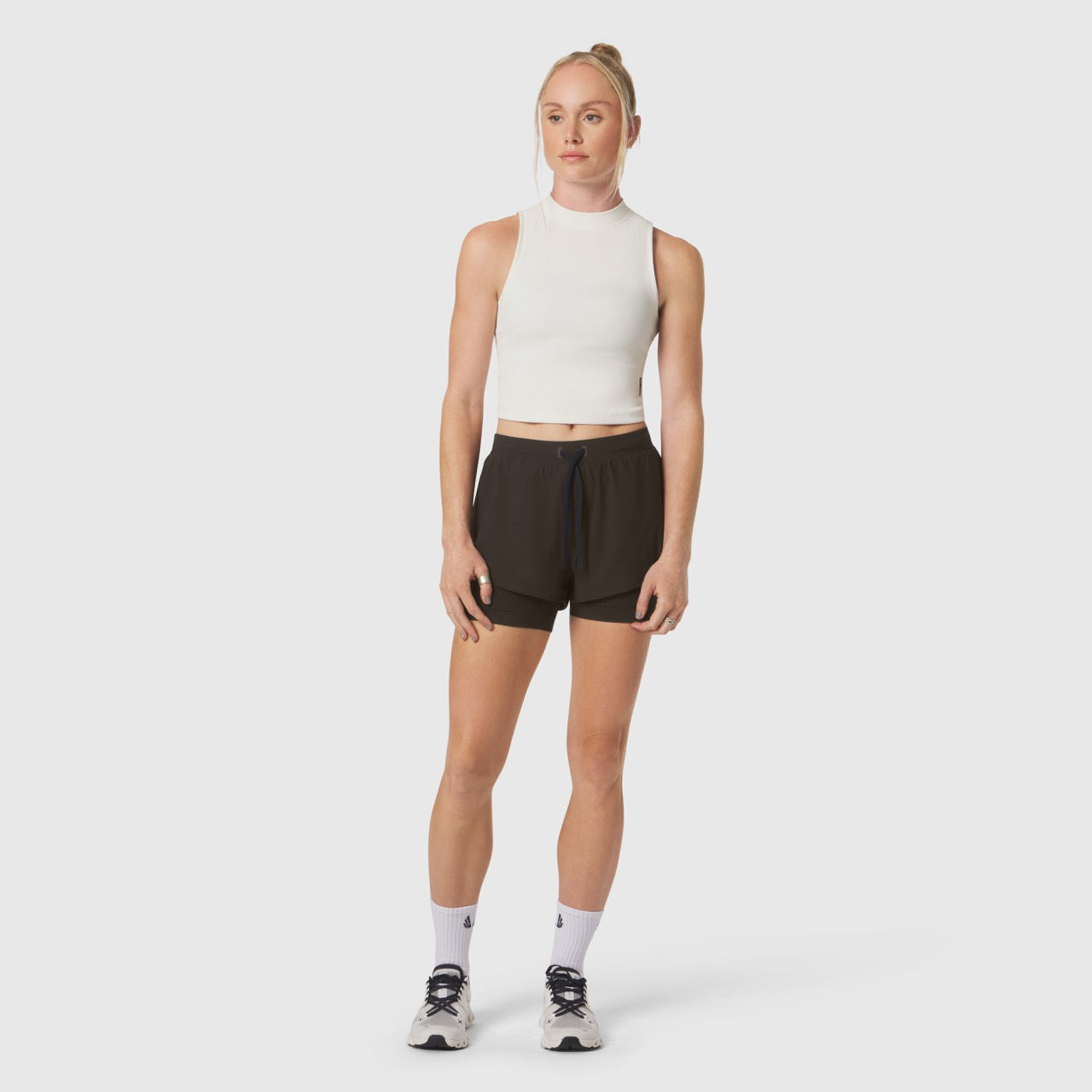 W023. LYCRA® Ribbed Mockneck Tank - Ivory Cream