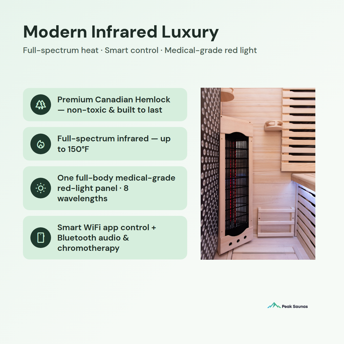 Everest 2-Person Full Spectrum Infrared Sauna with Full-Body Medical-Grade Red Light Therapy & Smart WiFi App Control