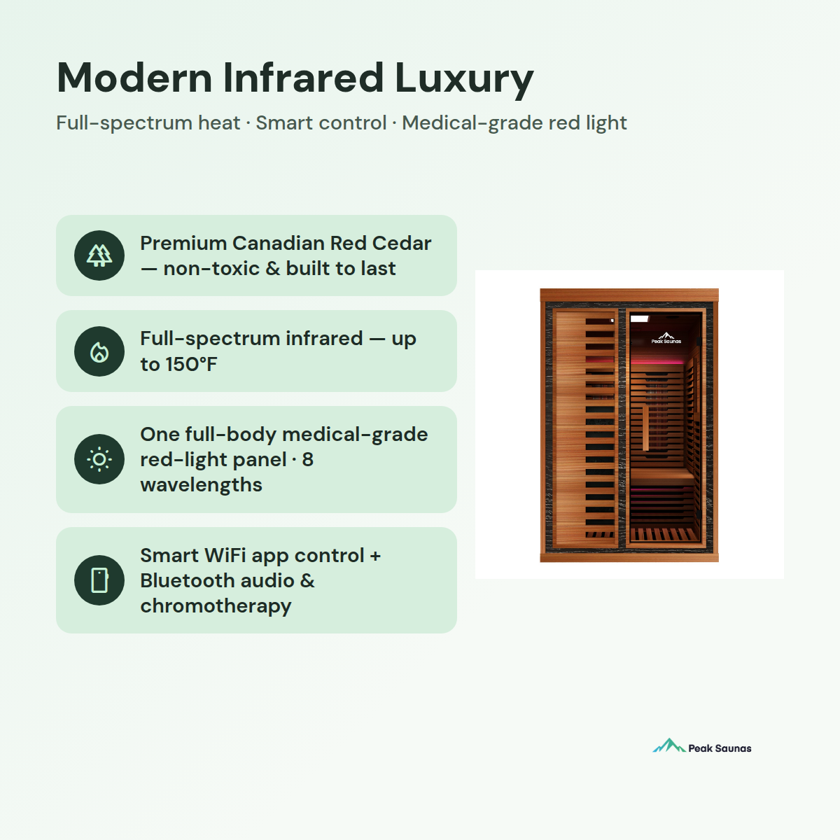 Fuji 2-Person Full Spectrum Infrared Sauna with Full-Body Medical-Grade Red Light Therapy & Smart WiFi App Control