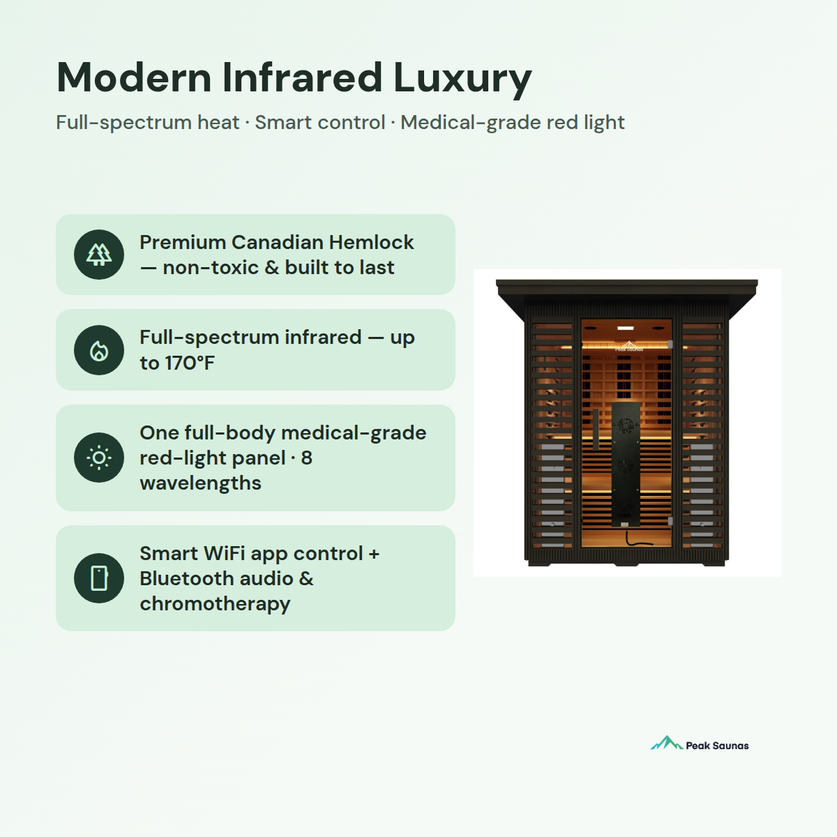 Kilimanjaro 5-Person Outdoor Full Spectrum Infrared Sauna with Full-Body Medical-Grade Red Light Therapy and Smart WiFi App Control