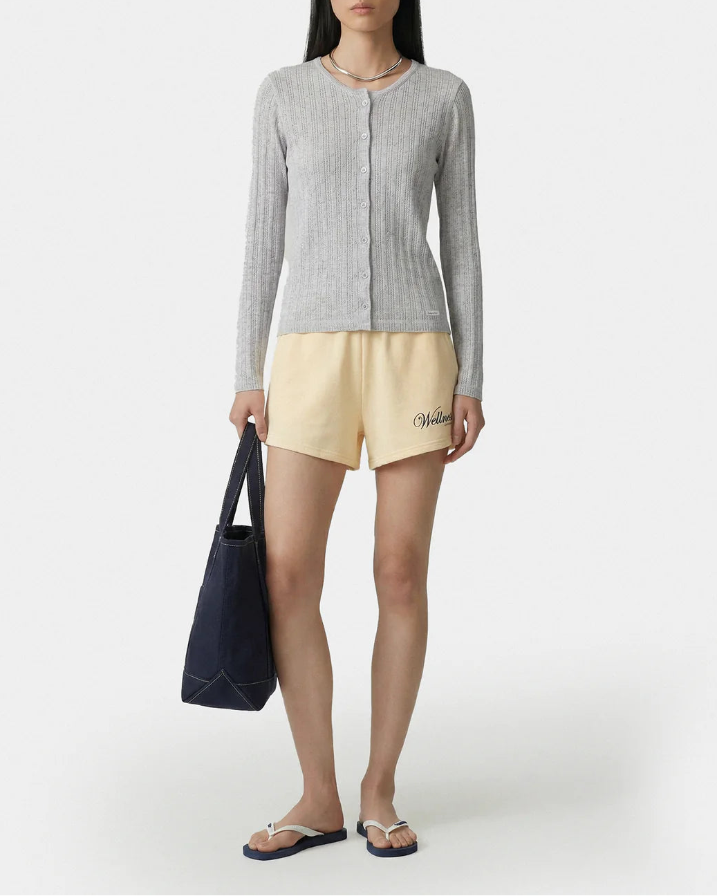 Sporty & Rich Signature Logo Pointelle Cardigan