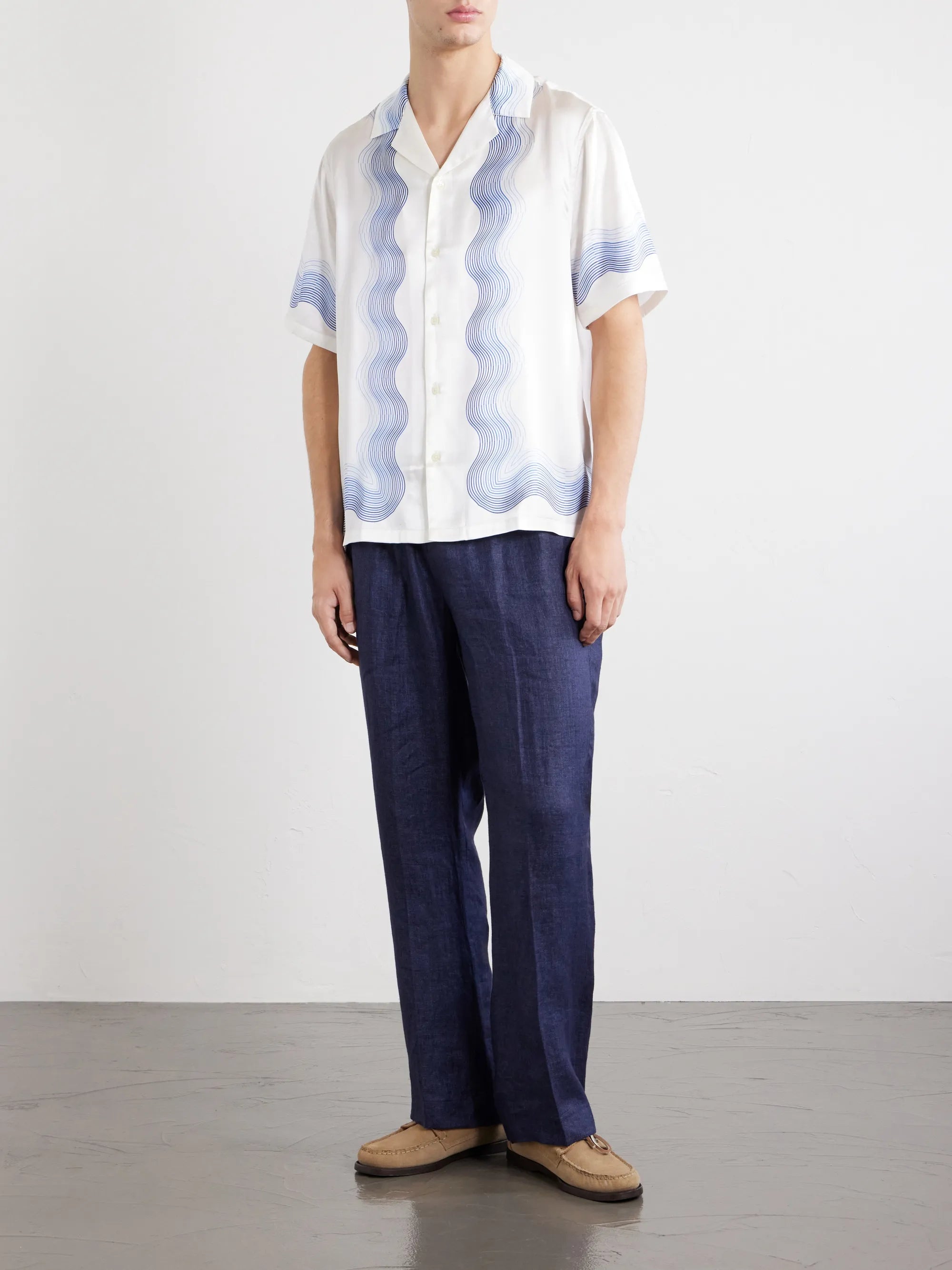 Frescobol Carioca Roberto Silk Shirt Short Sleeve Box Wave Print