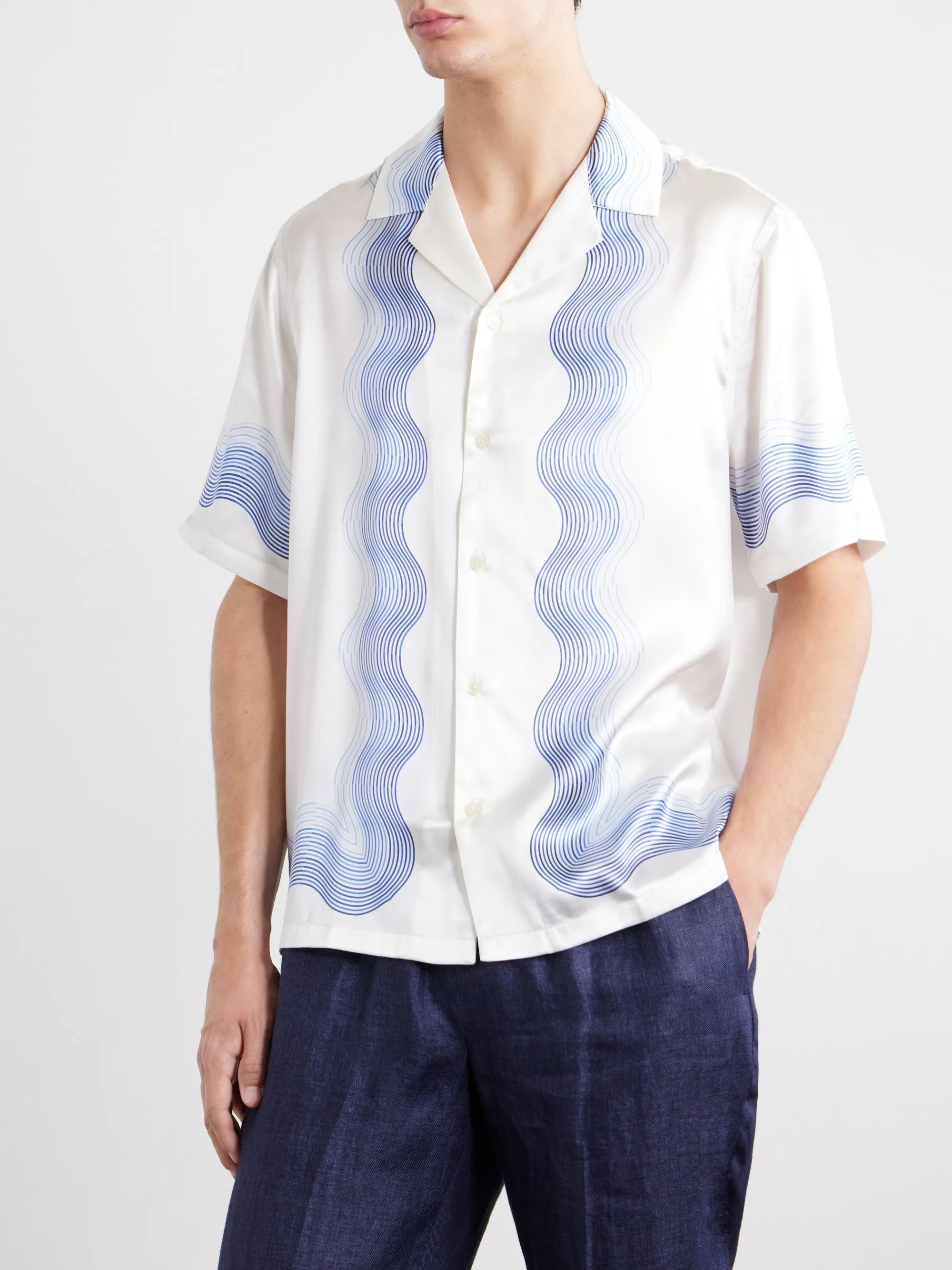 Frescobol Carioca Roberto Silk Shirt Short Sleeve Box Wave Print