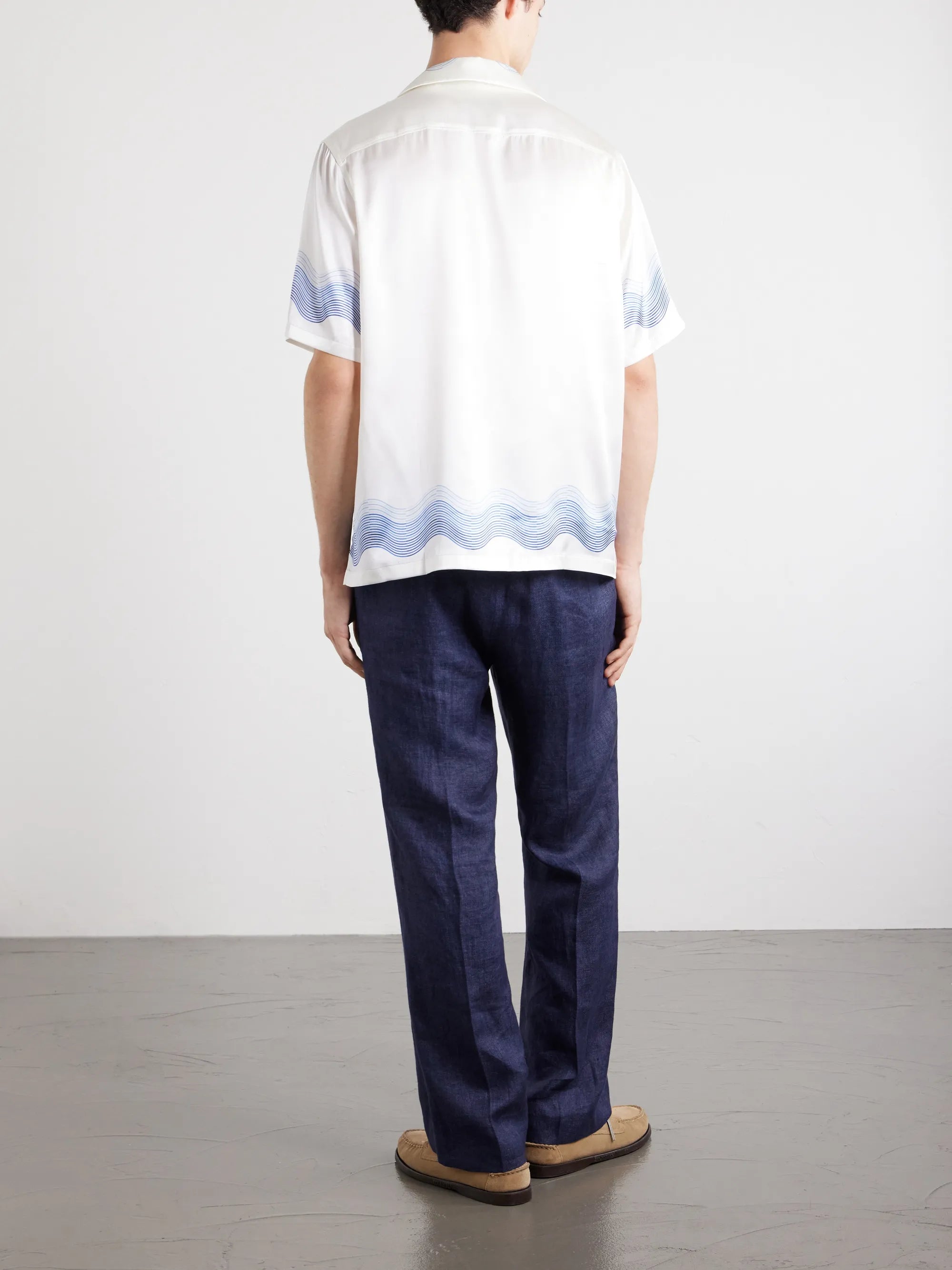 Frescobol Carioca Roberto Silk Shirt Short Sleeve Box Wave Print