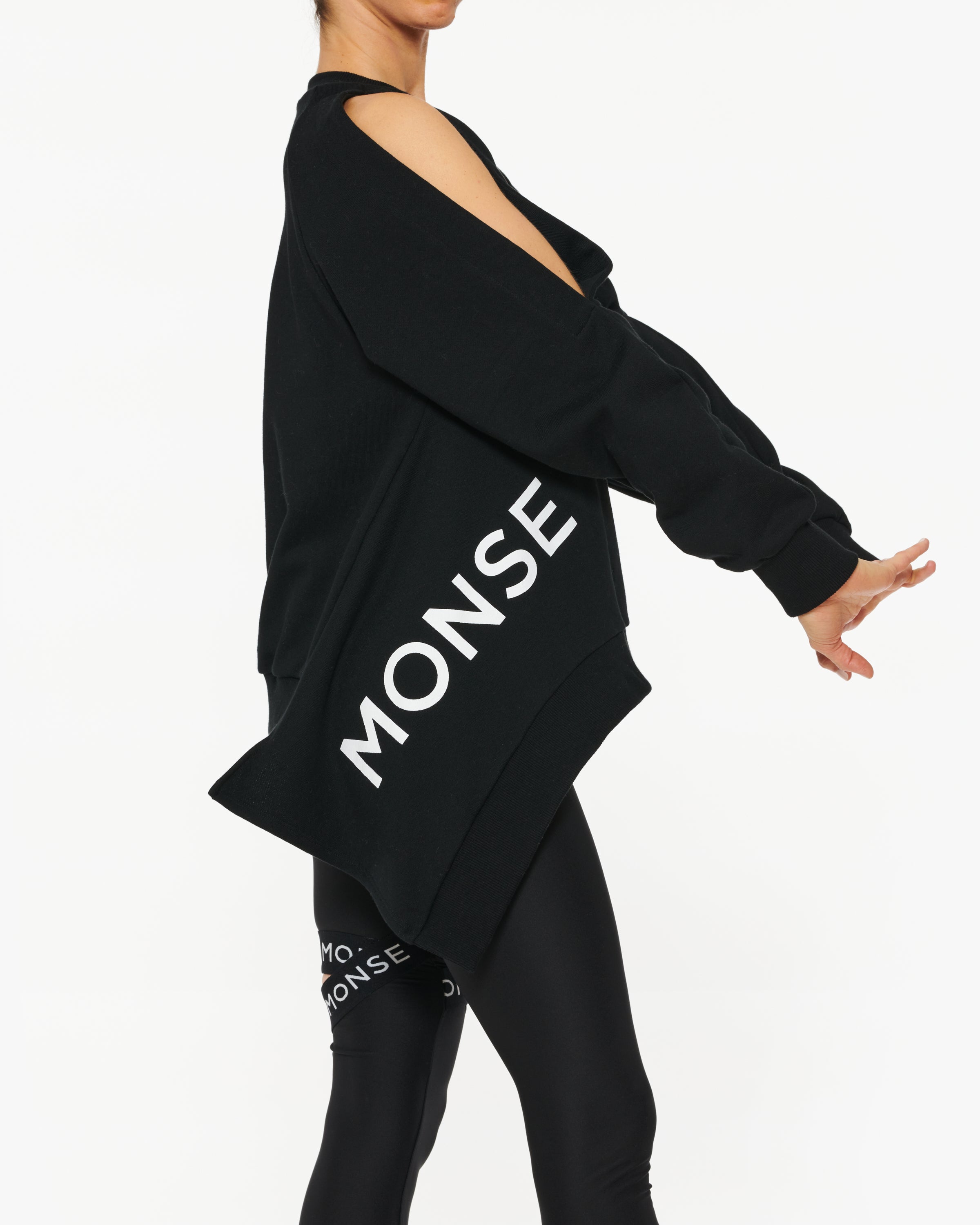 MONSE LOGO ELASTIC COLD SHOULDER SWEATSHIRT